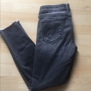 Mother Looker Ankle Fray jeans in washed black.